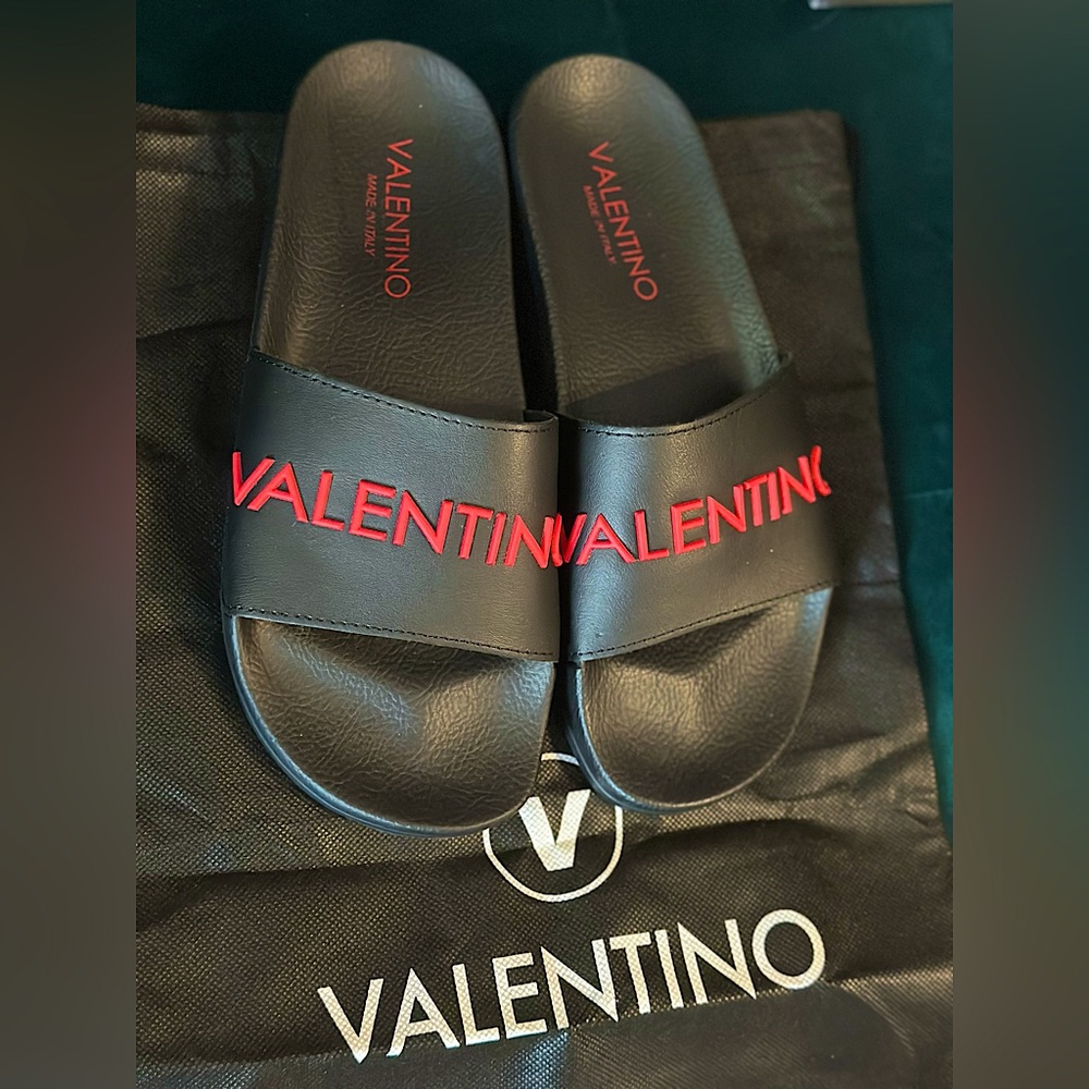 Black & Red Valentino Pool Slippers